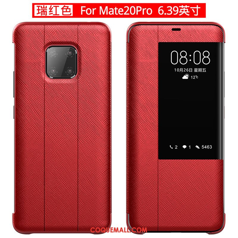 Étui Huawei Mate 20 Pro Incassable Cuir Véritable Business, Coque Huawei Mate 20 Pro Luxe Rouge