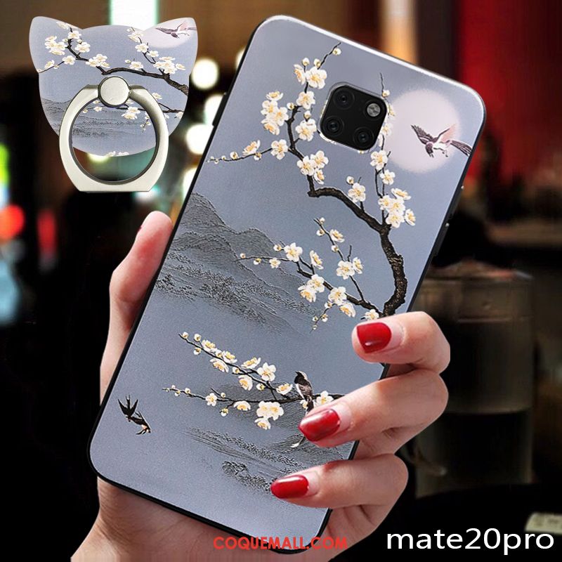 Étui Huawei Mate 20 Pro Ornements Suspendus Bleu Délavé En Daim, Coque Huawei Mate 20 Pro Téléphone Portable Personnalité