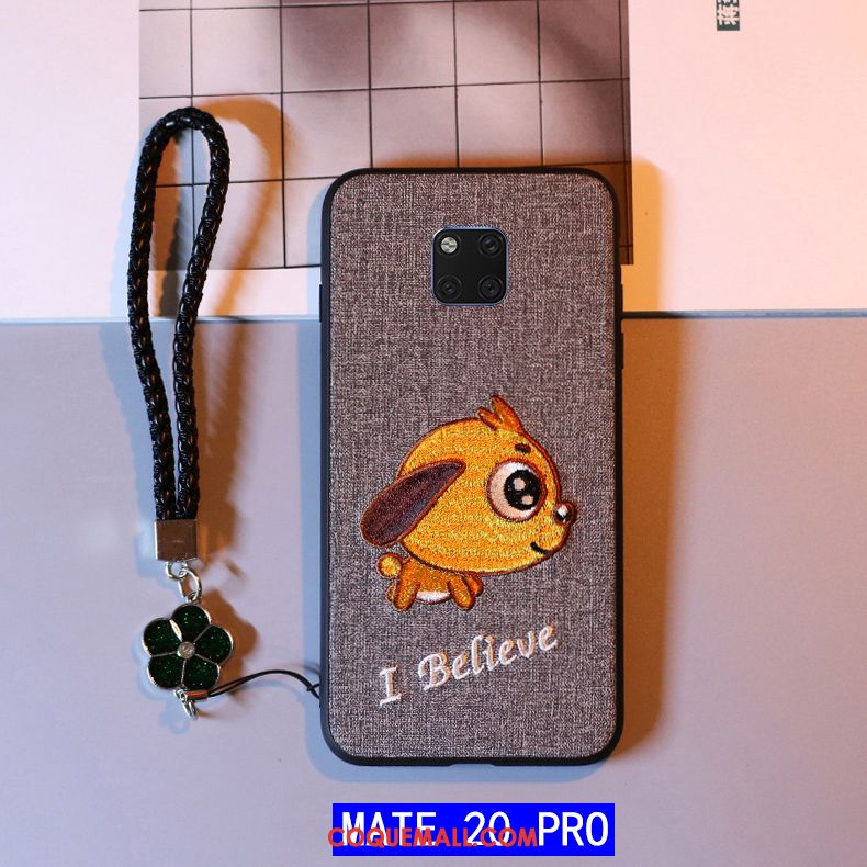 Étui Huawei Mate 20 Pro Protection Incassable Téléphone Portable, Coque Huawei Mate 20 Pro Broderie Gris