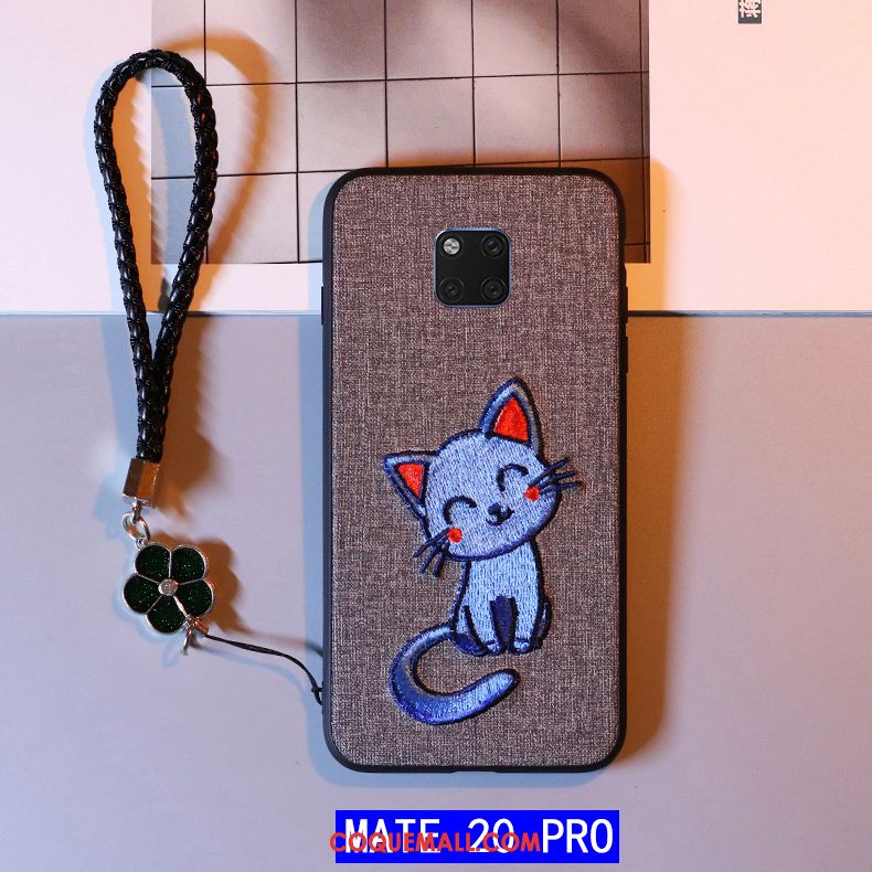 Étui Huawei Mate 20 Pro Protection Incassable Téléphone Portable, Coque Huawei Mate 20 Pro Broderie Gris