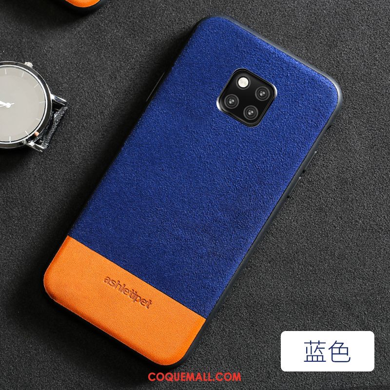 Étui Huawei Mate 20 Pro Simple Bleu Marin Cuir Véritable, Coque Huawei Mate 20 Pro Cuir Nouveau