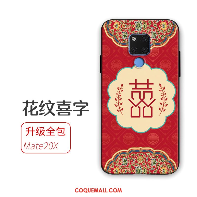 Étui Huawei Mate 20 X Fluide Doux Marque De Tendance Support, Coque Huawei Mate 20 X Téléphone Portable Rouge