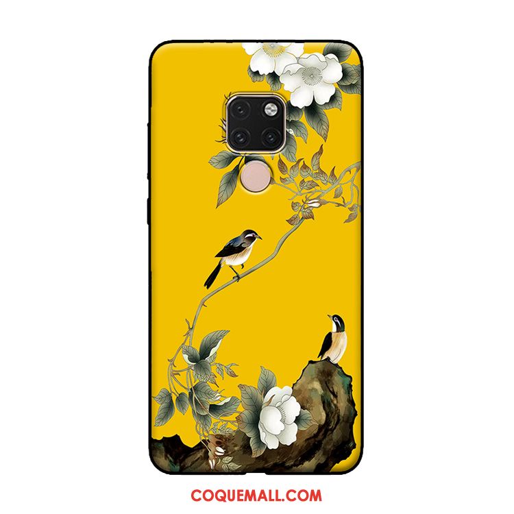 Étui Huawei Mate 20 X Fluide Doux Téléphone Portable Oiseau, Coque Huawei Mate 20 X Vintage Fleur