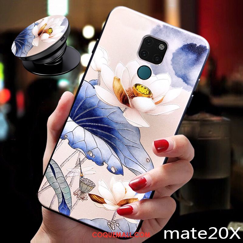 Étui Huawei Mate 20 X Incassable Silicone Très Mince, Coque Huawei Mate 20 X Ornements Suspendus Style Chinois