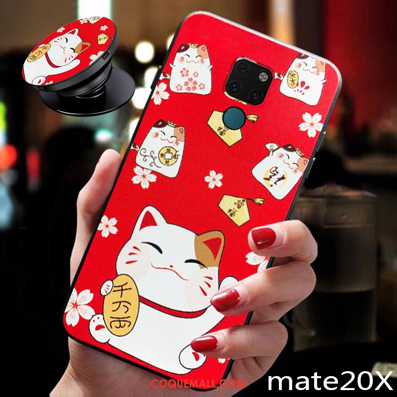 Étui Huawei Mate 20 X Rouge Très Mince Ornements Suspendus, Coque Huawei Mate 20 X Tendance Fluide Doux