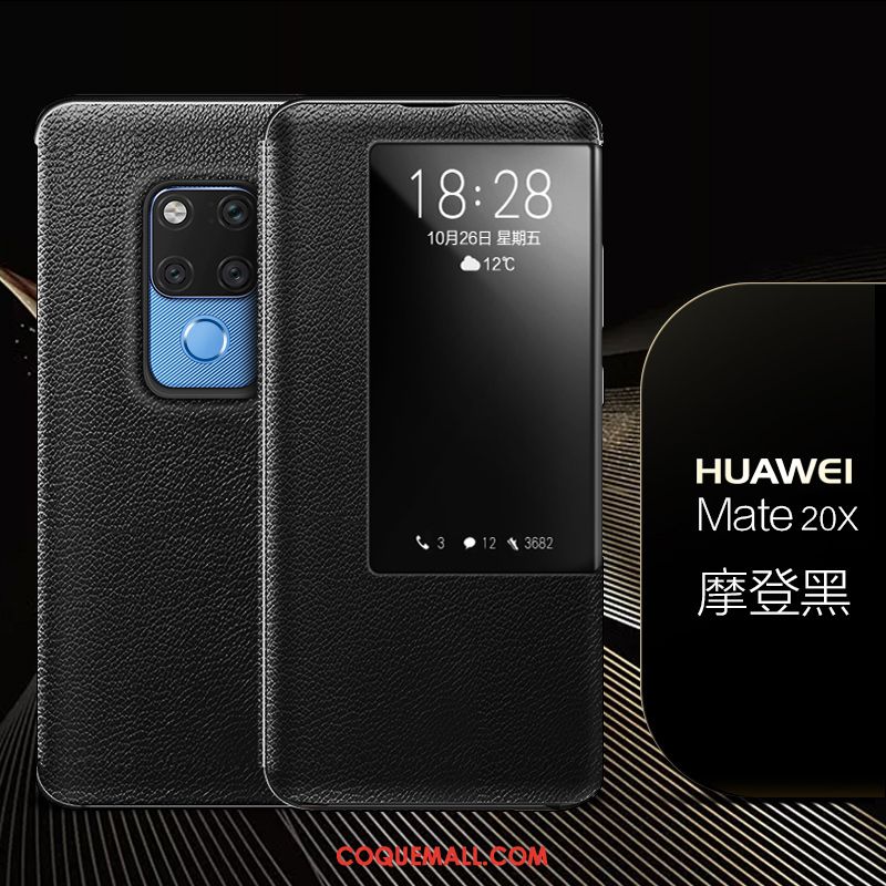 Étui Huawei Mate 20 X Téléphone Portable Tout Compris Business, Coque Huawei Mate 20 X Cuir Véritable Personnalité