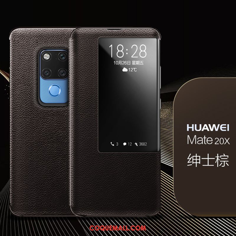 Étui Huawei Mate 20 X Téléphone Portable Tout Compris Business, Coque Huawei Mate 20 X Cuir Véritable Personnalité