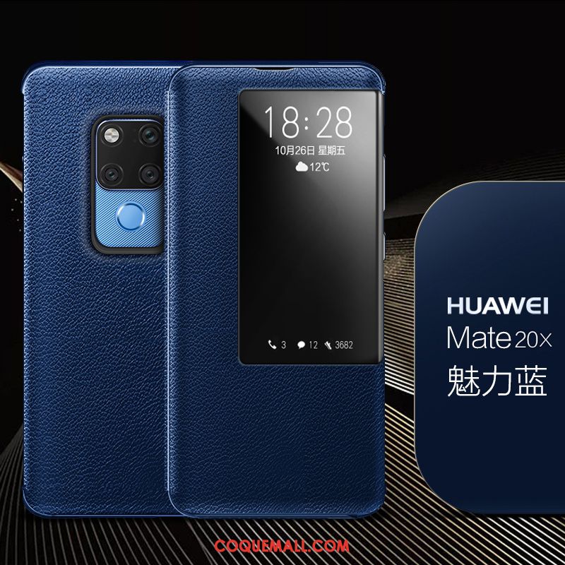 Étui Huawei Mate 20 X Téléphone Portable Tout Compris Business, Coque Huawei Mate 20 X Cuir Véritable Personnalité