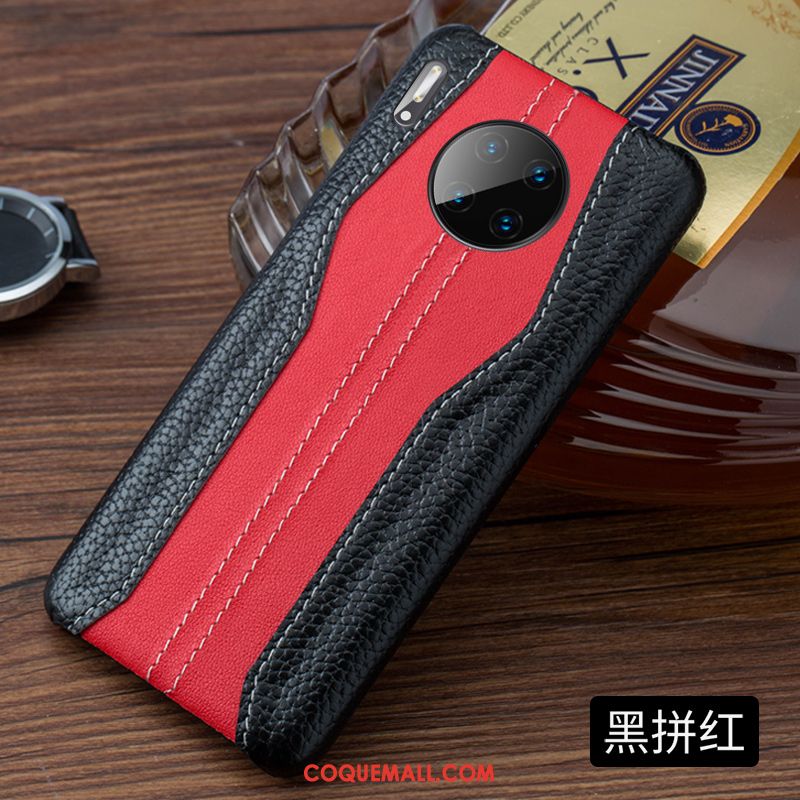 Étui Huawei Mate 30 Cuir Véritable Rouge Téléphone Portable, Coque Huawei Mate 30 Protection Noir