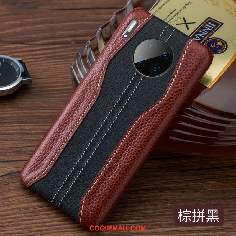 Étui Huawei Mate 30 Cuir Véritable Rouge Téléphone Portable, Coque Huawei Mate 30 Protection Noir