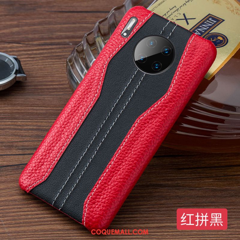 Étui Huawei Mate 30 Cuir Véritable Rouge Téléphone Portable, Coque Huawei Mate 30 Protection Noir