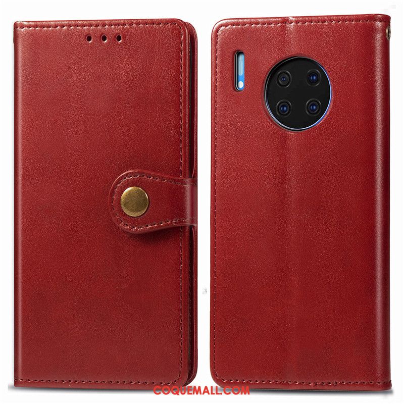 Étui Huawei Mate 30 En Cuir Similicuir Simple, Coque Huawei Mate 30 Rouge Couleur Unie