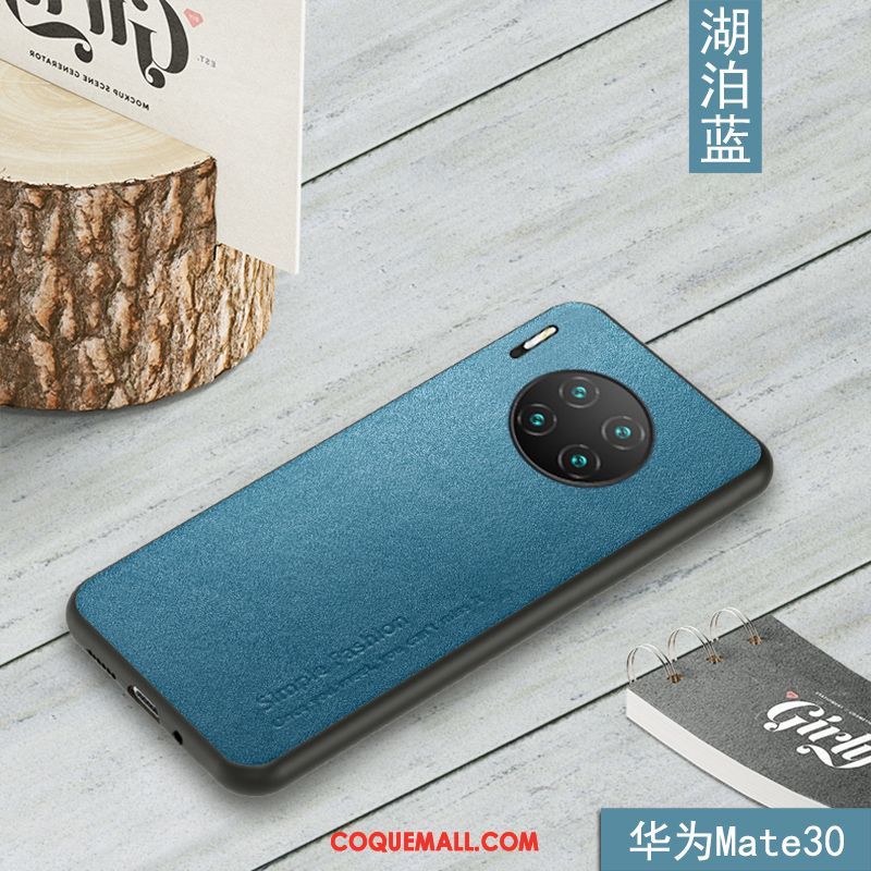 Étui Huawei Mate 30 Incassable Cuir Bleu, Coque Huawei Mate 30 Cuir Haut Cuir Véritable