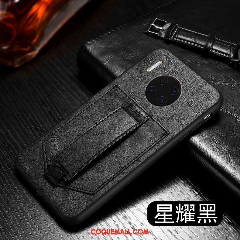 Étui Huawei Mate 30 Luxe Noir Incassable, Coque Huawei Mate 30 Support En Cuir