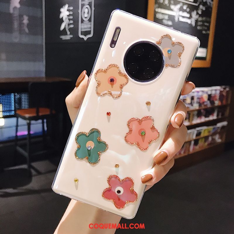 Étui Huawei Mate 30 Légère Nouveau Blanc, Coque Huawei Mate 30 Strass Floral