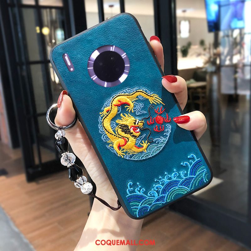 Étui Huawei Mate 30 Nouveau Silicone Broderie, Coque Huawei Mate 30 Marque De Tendance Gaufrage