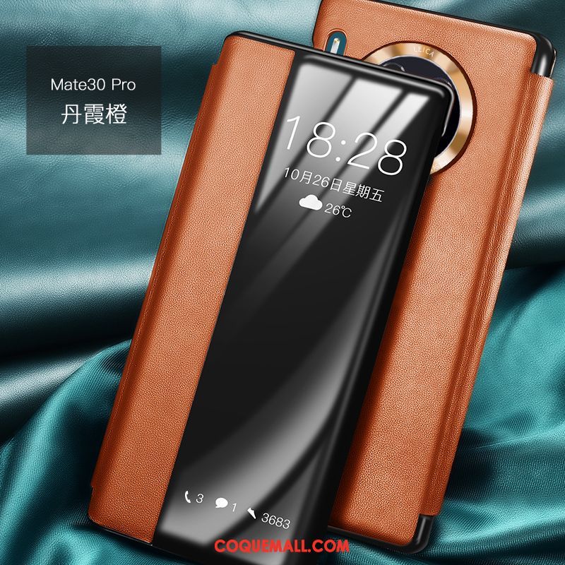 Étui Huawei Mate 30 Pro Cuir Orange Clamshell, Coque Huawei Mate 30 Pro Téléphone Portable Luxe