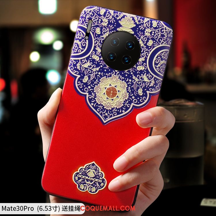 Étui Huawei Mate 30 Pro Rouge Créatif Tout Compris, Coque Huawei Mate 30 Pro Incassable Style Chinois