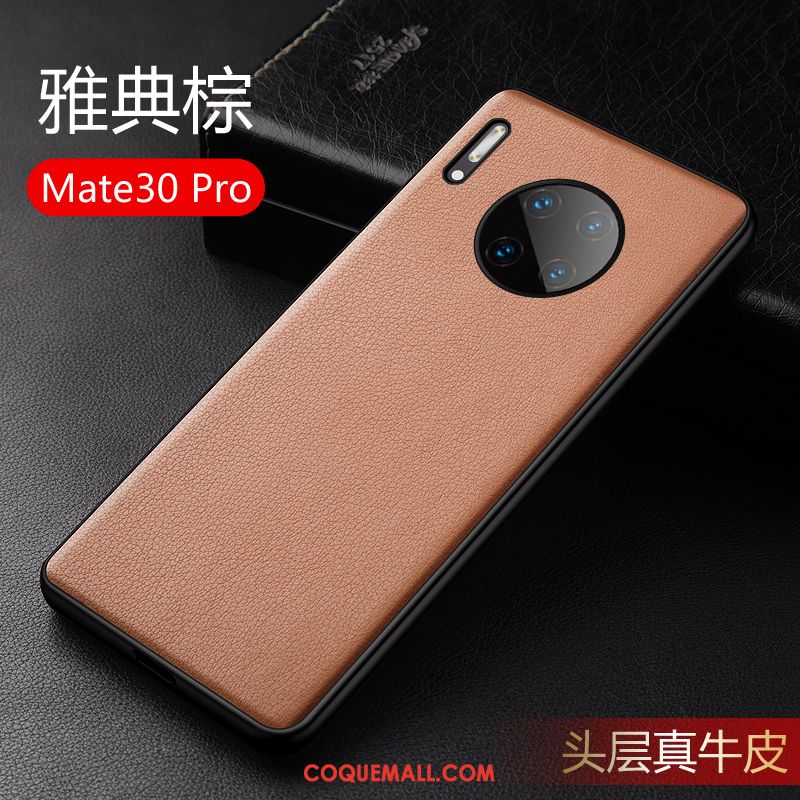 Étui Huawei Mate 30 Pro Téléphone Portable Cuir Véritable Très Mince, Coque Huawei Mate 30 Pro Tout Compris Protection Braun