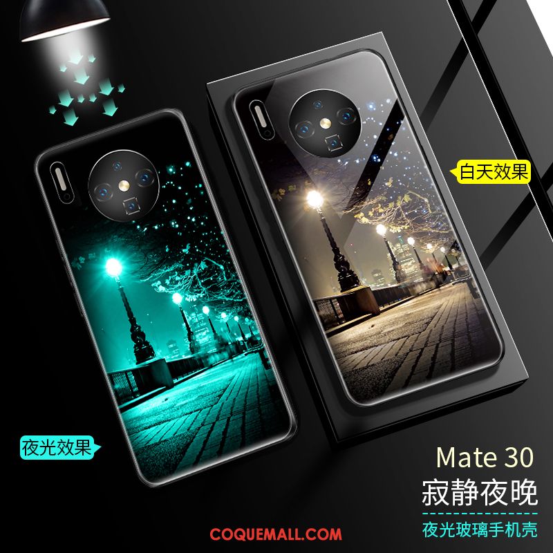 Étui Huawei Mate 30 Très Mince Noir Lumineuses, Coque Huawei Mate 30 Verre Incassable