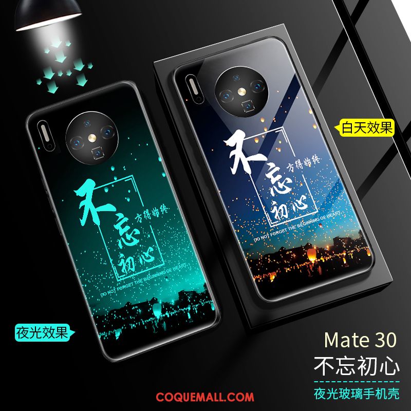 Étui Huawei Mate 30 Très Mince Noir Lumineuses, Coque Huawei Mate 30 Verre Incassable