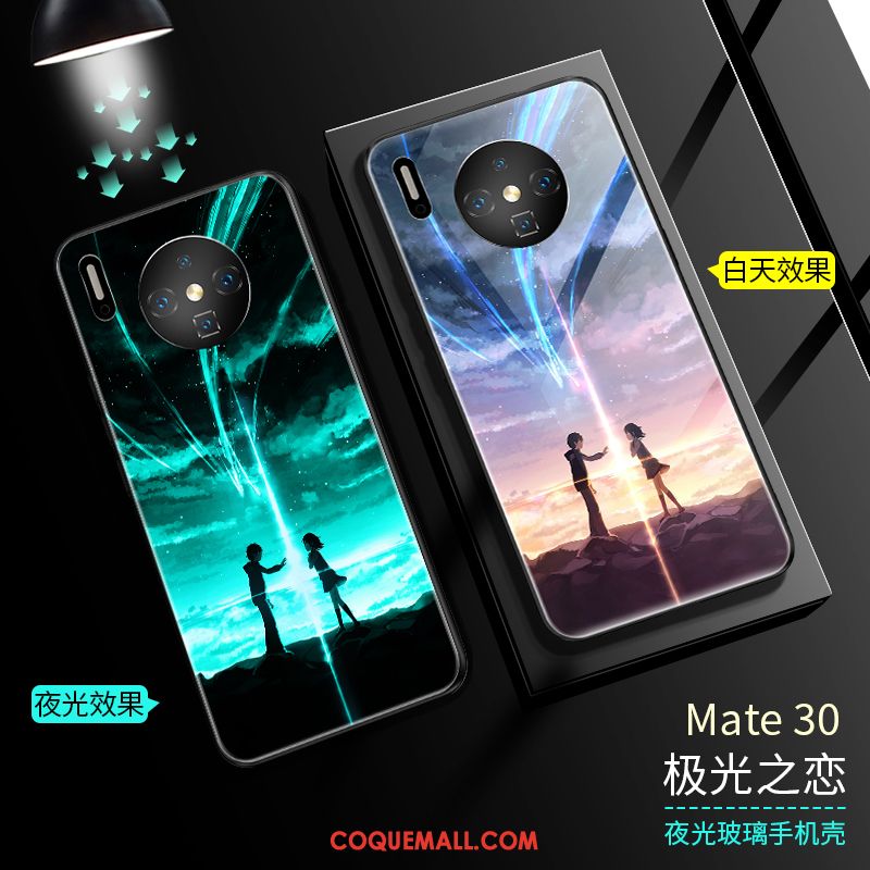 Étui Huawei Mate 30 Très Mince Noir Lumineuses, Coque Huawei Mate 30 Verre Incassable