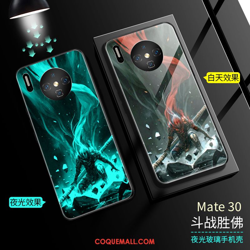 Étui Huawei Mate 30 Très Mince Noir Lumineuses, Coque Huawei Mate 30 Verre Incassable