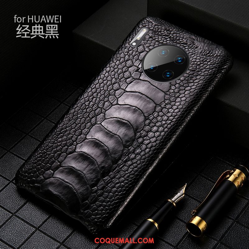 Étui Huawei Mate 30 Téléphone Portable Cuir Véritable Nouveau, Coque Huawei Mate 30 Difficile Noir