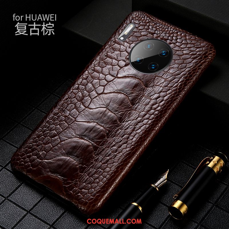 Étui Huawei Mate 30 Téléphone Portable Cuir Véritable Nouveau, Coque Huawei Mate 30 Difficile Noir