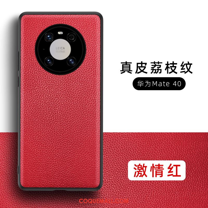 Étui Huawei Mate 40 Cuir Véritable Net Rouge Tout Compris, Coque Huawei Mate 40 En Cuir Très Mince