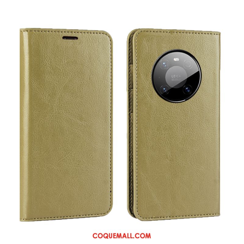 Étui Huawei Mate 40 Jaune Bovins Téléphone Portable, Coque Huawei Mate 40 Cuir Véritable Tout Compris