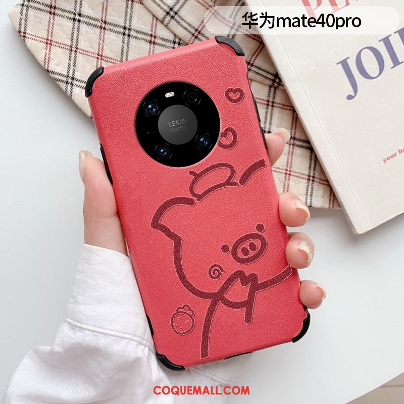 Étui Huawei Mate 40 Pro Rouge Modèle Fleurie Simple, Coque Huawei Mate 40 Pro Créatif Silicone