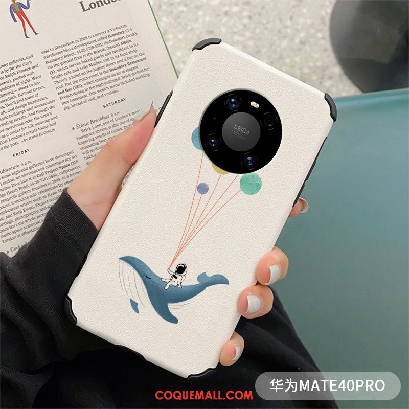 Étui Huawei Mate 40 Pro Téléphone Portable Blanc Dessin Animé, Coque Huawei Mate 40 Pro Soie Mulberry Fluide Doux