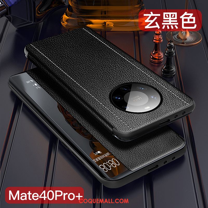 Étui Huawei Mate 40 Pro+ Téléphone Portable En Cuir Cuir Véritable, Coque Huawei Mate 40 Pro+ Bleu Marin Incassable
