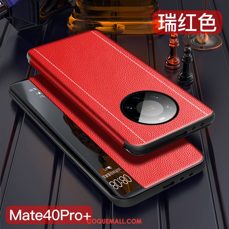 Étui Huawei Mate 40 Pro+ Téléphone Portable En Cuir Cuir Véritable, Coque Huawei Mate 40 Pro+ Bleu Marin Incassable