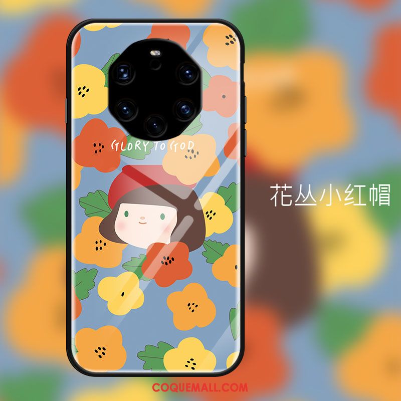 Étui Huawei Mate 40 Rs Dessin Animé Rouge Miroir, Coque Huawei Mate 40 Rs Fleur Frais