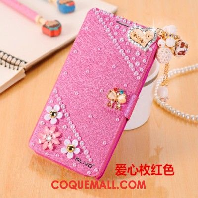 Étui Huawei Mate 8 Clamshell Strass Protection, Coque Huawei Mate 8 Étui En Cuir Rouge