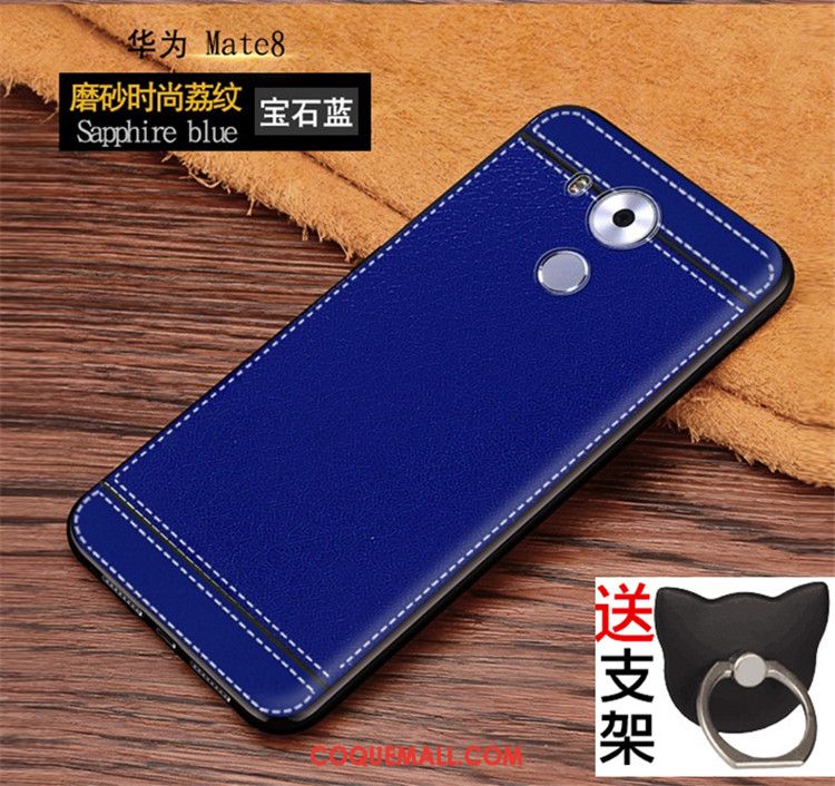 Étui Huawei Mate 8 Cou Suspendu Cuir Modèle Fleurie, Coque Huawei Mate 8 Bleu Téléphone Portable