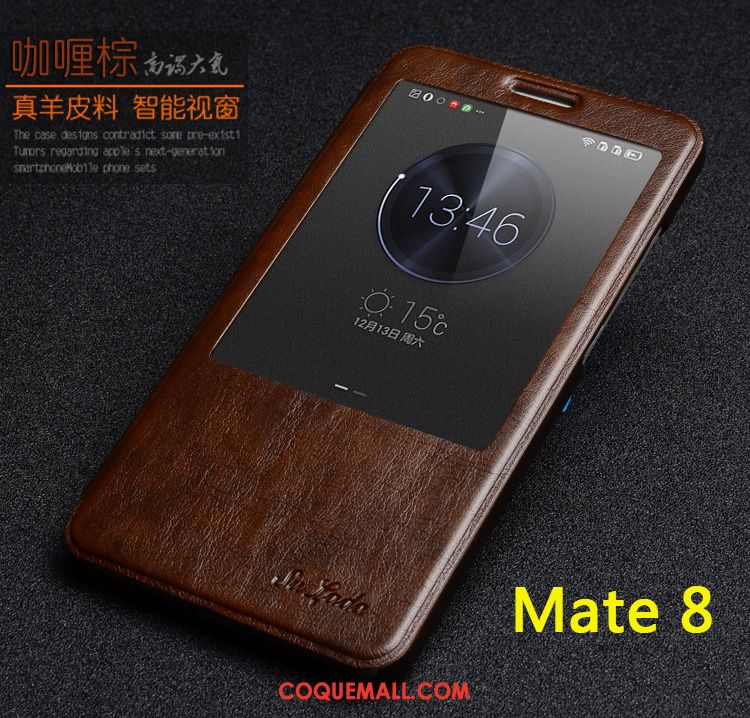 Étui Huawei Mate 8 Cuir Véritable Protection Très Mince, Coque Huawei Mate 8 Clamshell Étui En Cuir