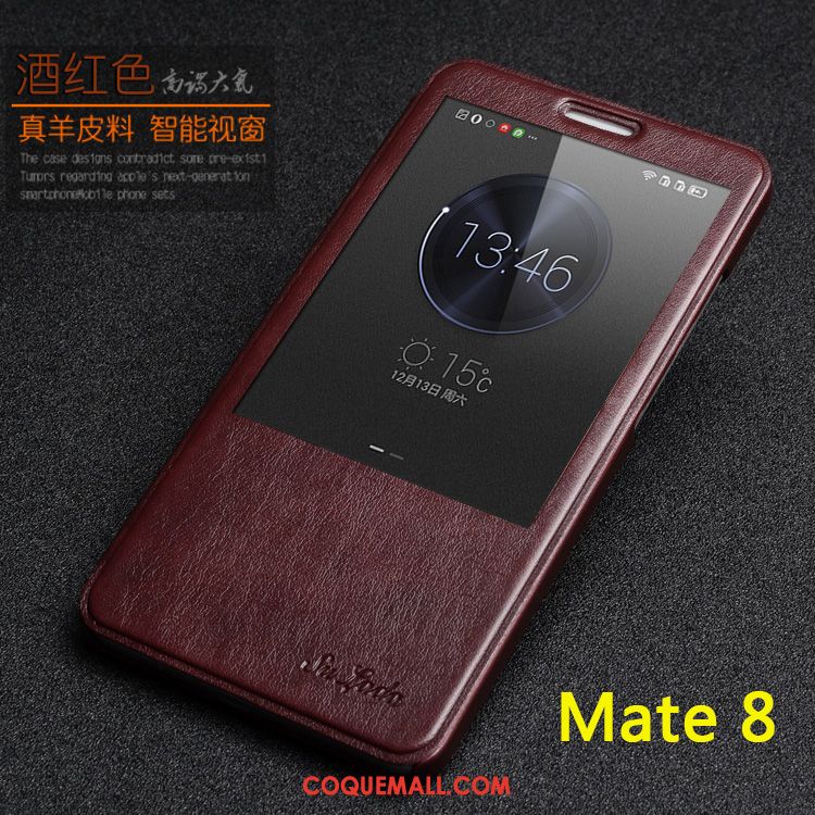 Étui Huawei Mate 8 Cuir Véritable Protection Très Mince, Coque Huawei Mate 8 Clamshell Étui En Cuir