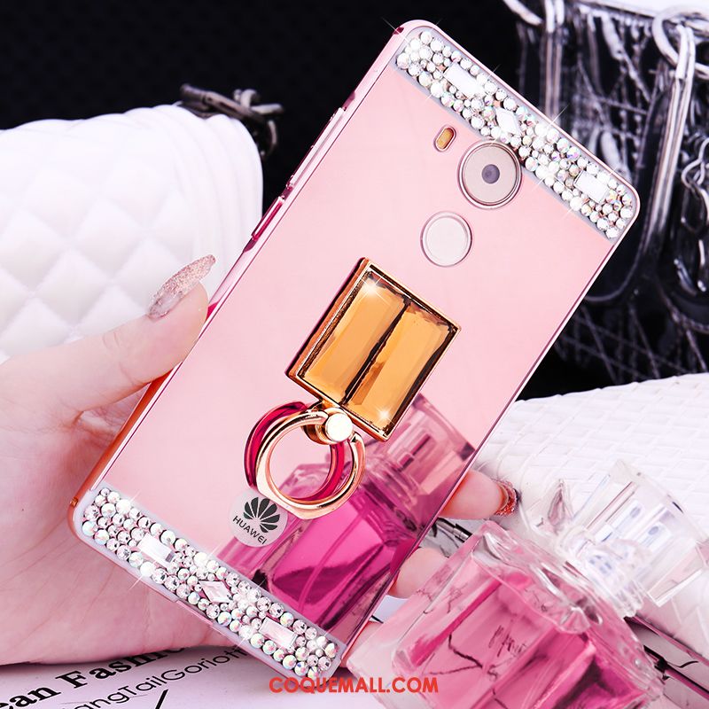 Étui Huawei Mate 8 Rose Métal Strass, Coque Huawei Mate 8 Incruster Strass Border