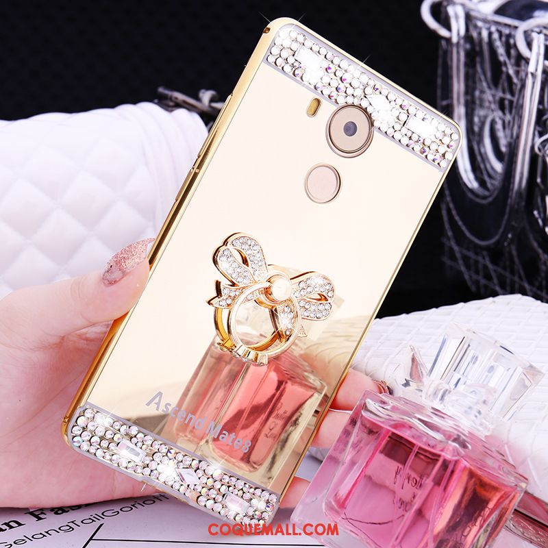 Étui Huawei Mate 8 Rose Métal Strass, Coque Huawei Mate 8 Incruster Strass Border