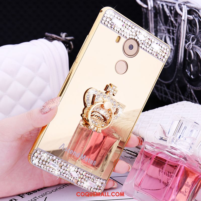 Étui Huawei Mate 8 Rose Métal Strass, Coque Huawei Mate 8 Incruster Strass Border