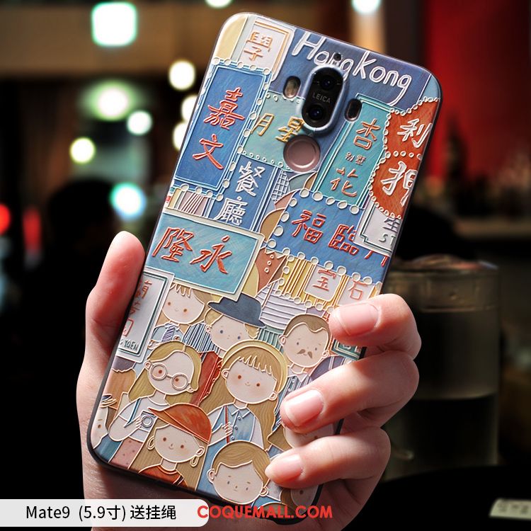 Étui Huawei Mate 9 Dessin Animé Téléphone Portable Incassable, Coque Huawei Mate 9 Bleu Silicone