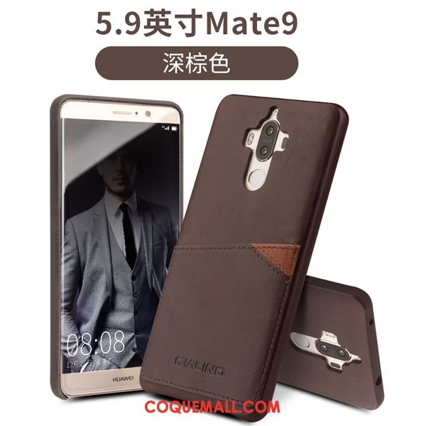 Étui Huawei Mate 9 Foncé Cuir Carte, Coque Huawei Mate 9 Téléphone Portable Étui En Cuir Braun