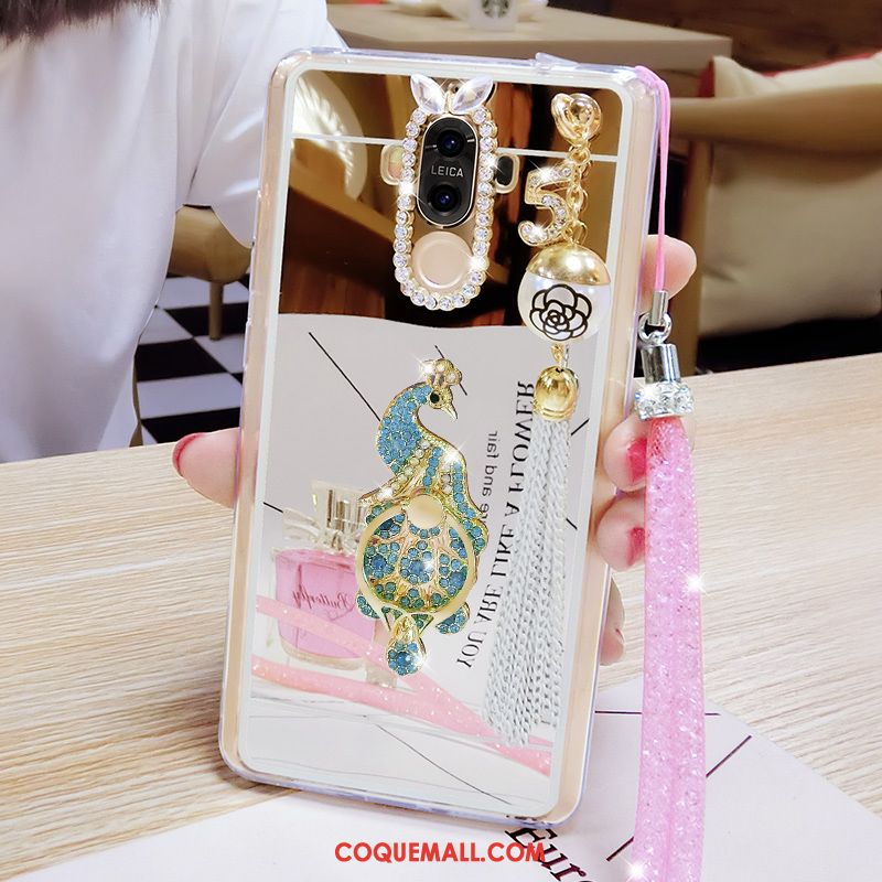 Étui Huawei Mate 9 Miroir Rose Protection, Coque Huawei Mate 9 Ornements Suspendus Anneau