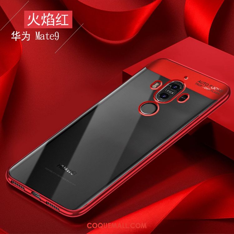 Étui Huawei Mate 9 Rouge Fluide Doux Transparent, Coque Huawei Mate 9 Téléphone Portable Tendance