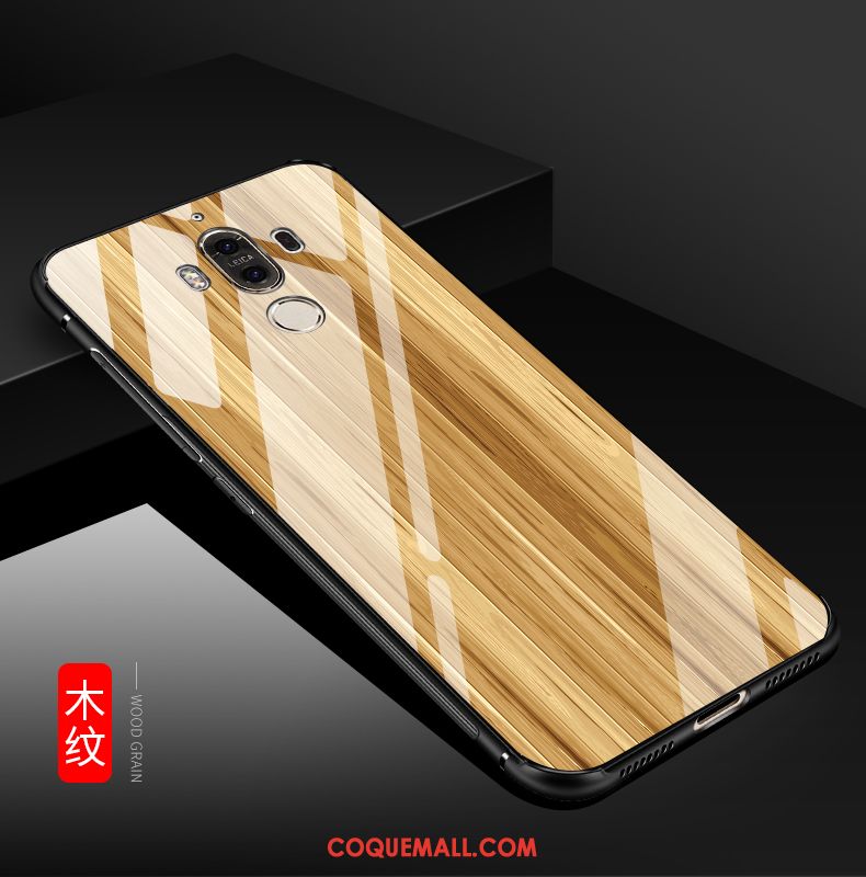 Étui Huawei Mate 9 Verre Grain De Bois Incassable, Coque Huawei Mate 9 Téléphone Portable Protection