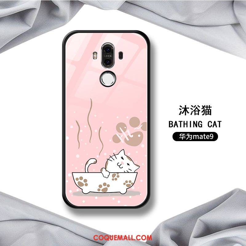 Étui Huawei Mate 9 Verre Téléphone Portable Charmant, Coque Huawei Mate 9 Rouge Dessin Animé