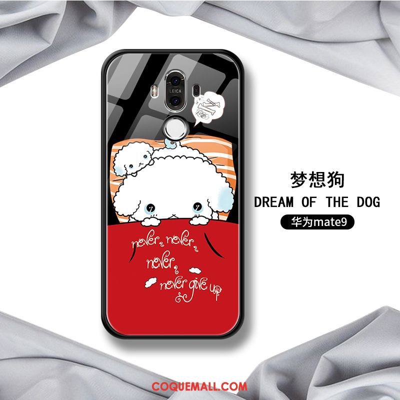 Étui Huawei Mate 9 Verre Téléphone Portable Charmant, Coque Huawei Mate 9 Rouge Dessin Animé